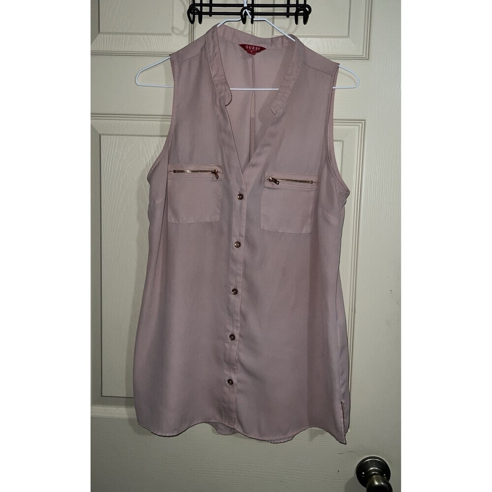 Guess Delilah Pink Top Women M | Sleeveless Blouse Pocket Y2K Summer